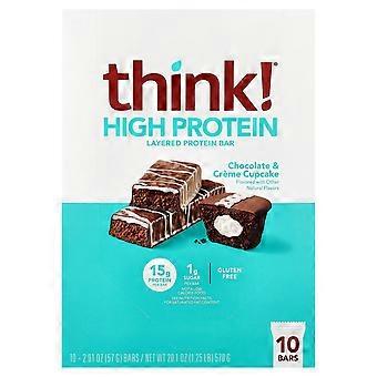 Think !, High Protein Bars, Chocolate & Creme Cupcake, 10 Bars, 2.01 oz (57 g) Each