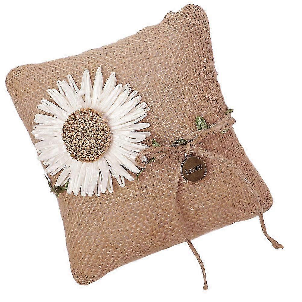 Wedding Ring Pillow Burlap Square Cushion compatible with Wedding Ring Display