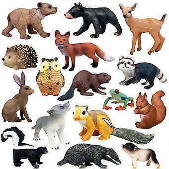 Set di 16 statuette di animali del bosco in plastica, giocattoli educativi per bambini, ideali come decorazioni per torte e regali.