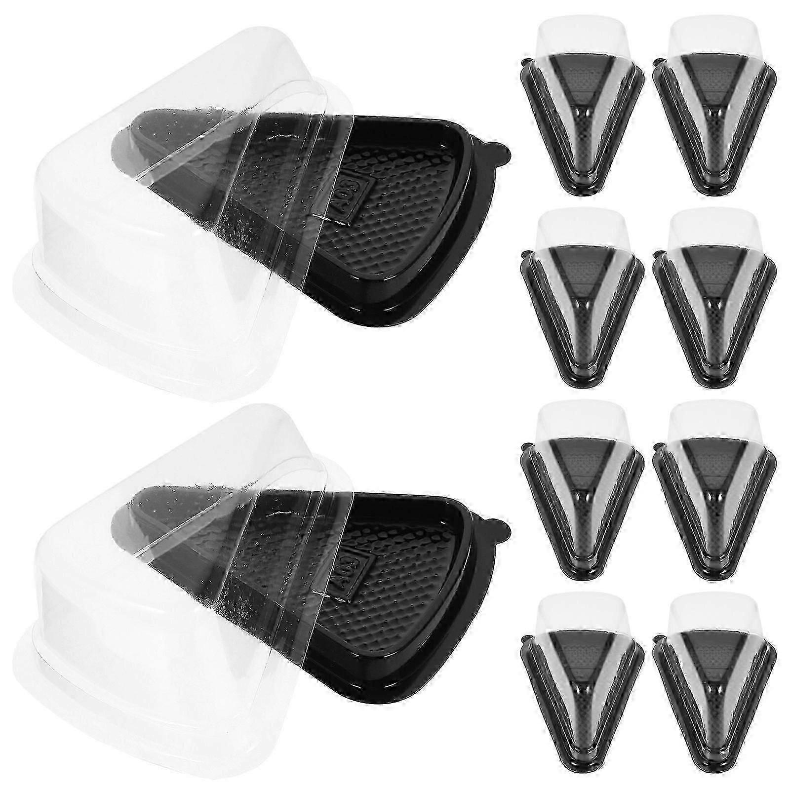 10 sturdy triangular plastic cake boxes. Sandwich packaging. Plastic cake boxes. Cake packaging box. Gift packaging compatible with bakery cakes (Blac