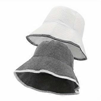 2 Pcs Reversible Sauna Hat, White and Gray Unisex Absorbent Bath Cap Sweat Towel with Foldable Cuff for Hot Spring, Home Spa and Bathhouse