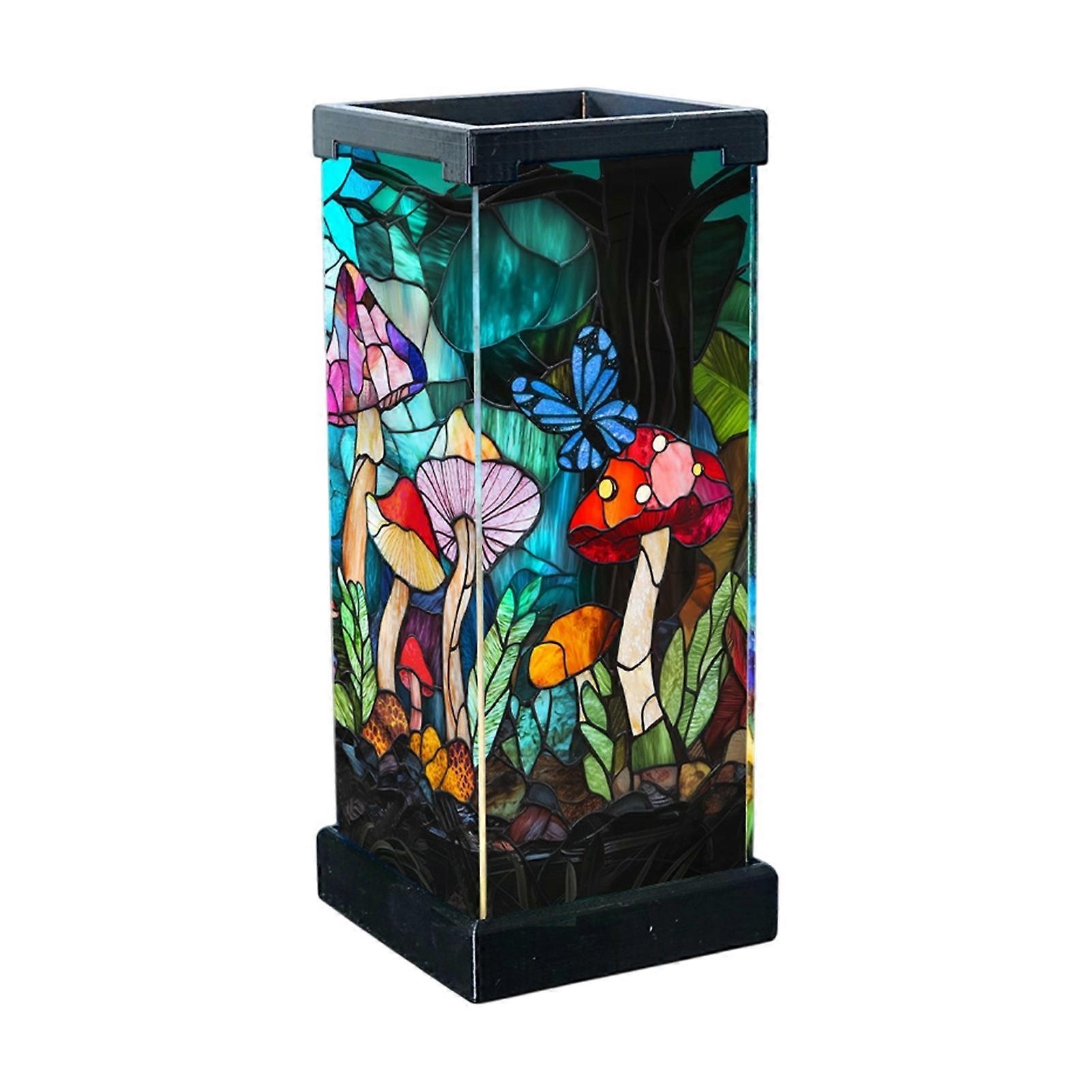 Stained Glass Table Lamp, Rectangular Shape LED Night Light with Soothing Glow