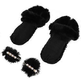 Fuzzy Shoes Liner 4 Pairs Removable Warm Liner For Winter Use Black Size 38-39 Windproof