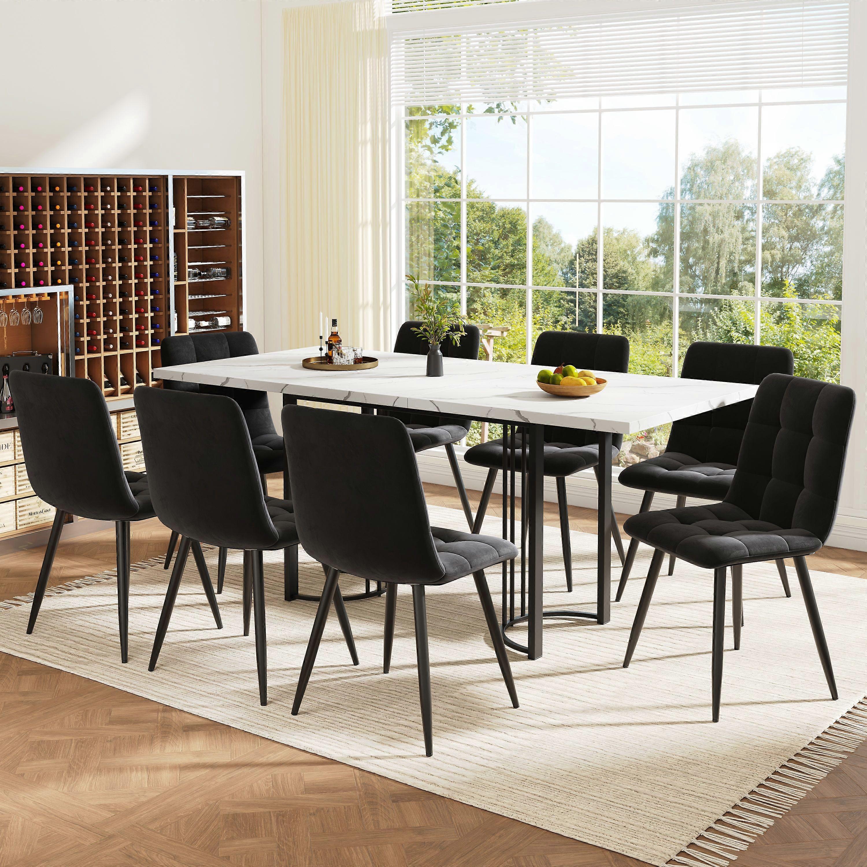 Dining set (9-piece), Extendable dining table set for 8 people, 14080 dining table with 8 dining chairs, Metal frame, Rectangular dining table, Dining