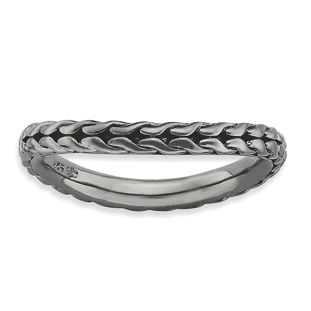 2.25mm 925 Sterling Silver Patterned Ruthenium plating Stackable Polished Black Plated Wave Ring-Stackable-Ring for Wome