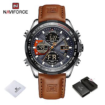 NAVIFORCE Orologio Sportivo Da Uomo Militare Al Quarzo - Cassa In Acciaio 44mm, Cinturino In Pelle Blu, Impermeabile 3ATM, Data E Giorno - Regalo Per Uomo, Garanzia 12 Mesi