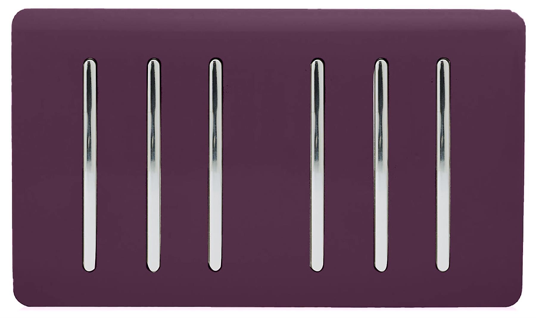 Trendi Artistic Modern Glossy 6 Gang 1 Way Rocker Double Plate Tactile Light Switch Plum
