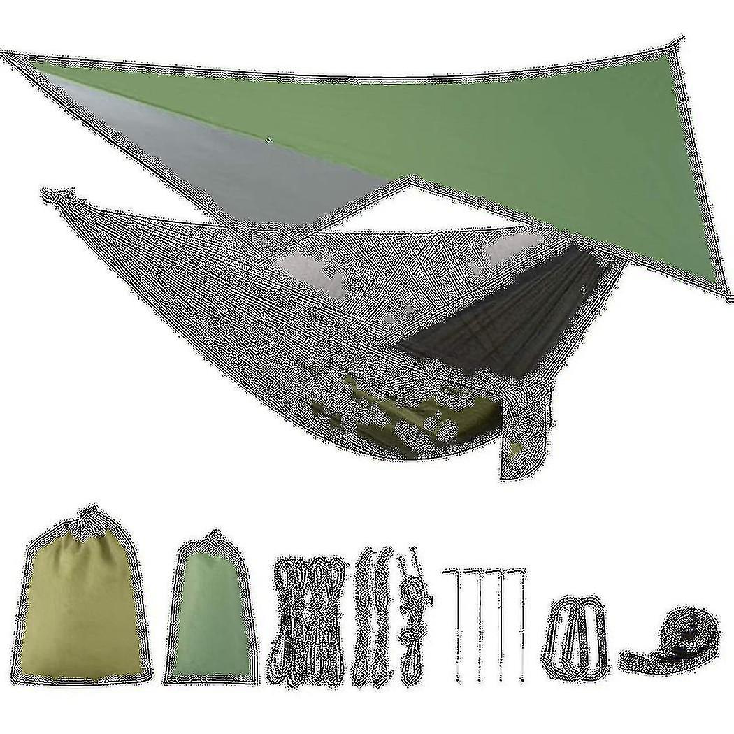 Camping Hammock With Rainfly Tarp And Mosquito Net, Portable Parachute Hammock For Hiking Outdoor T