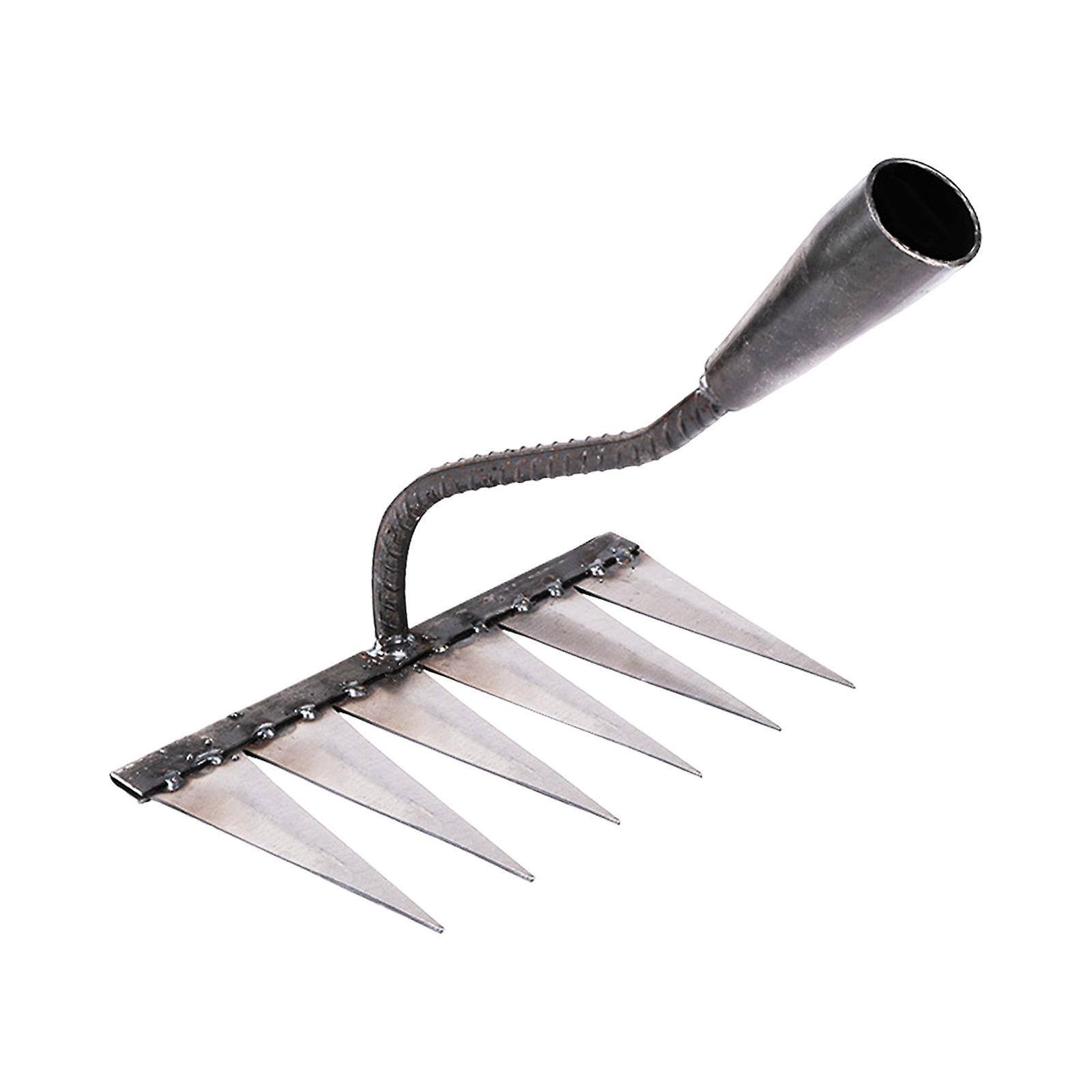 Garden Rake Hardened Strong Sharp Tines Rake for Gardening Mulching Backyard with 6 Tines