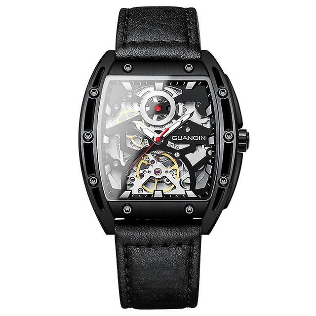 Guanqin New Mechanical Hollowed Out Dial Men's Watches 50m Waterproof Luxury Watch For Men Leather Strap Sapphire Wristwatch Men