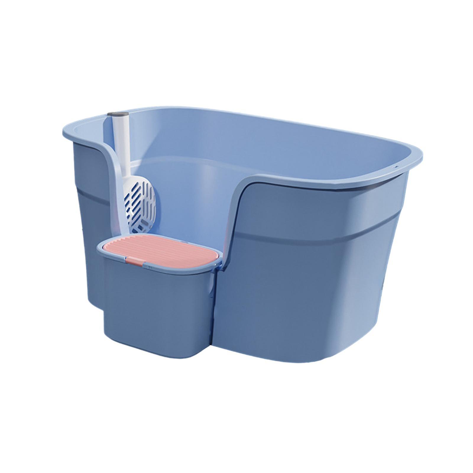 Open Top Pet Litter Tray with High Side Cat Sand Basin Sturdy Cat Litter Box Blue