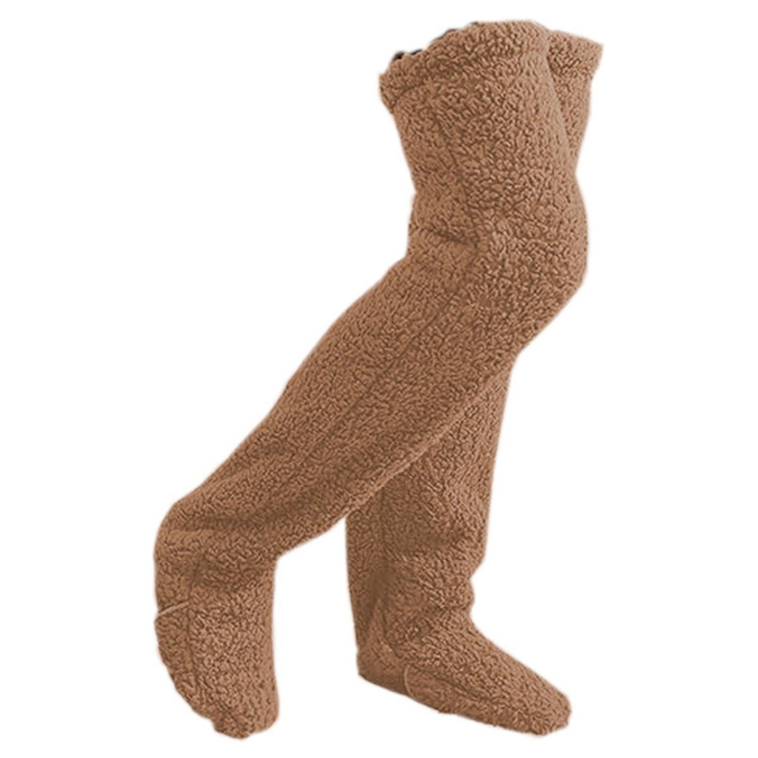 1 Pair Winter Floor Socks Thick Double Sided Velvet Solid Color Over-the-knee Length Elastic