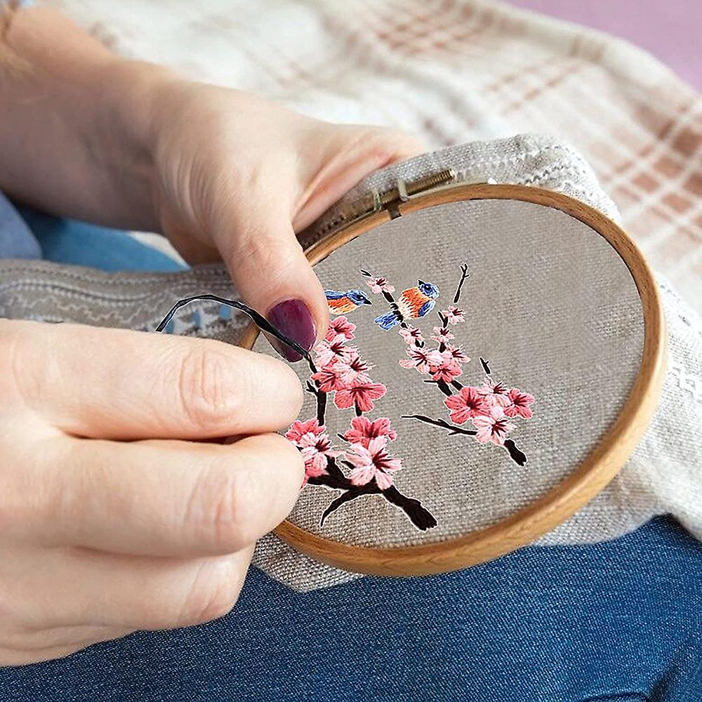 Kit Démarrage Broderie - 3 Motifs Animaux/Fleurs - Cerceau Bambou, Fils, Aiguilles - DIY