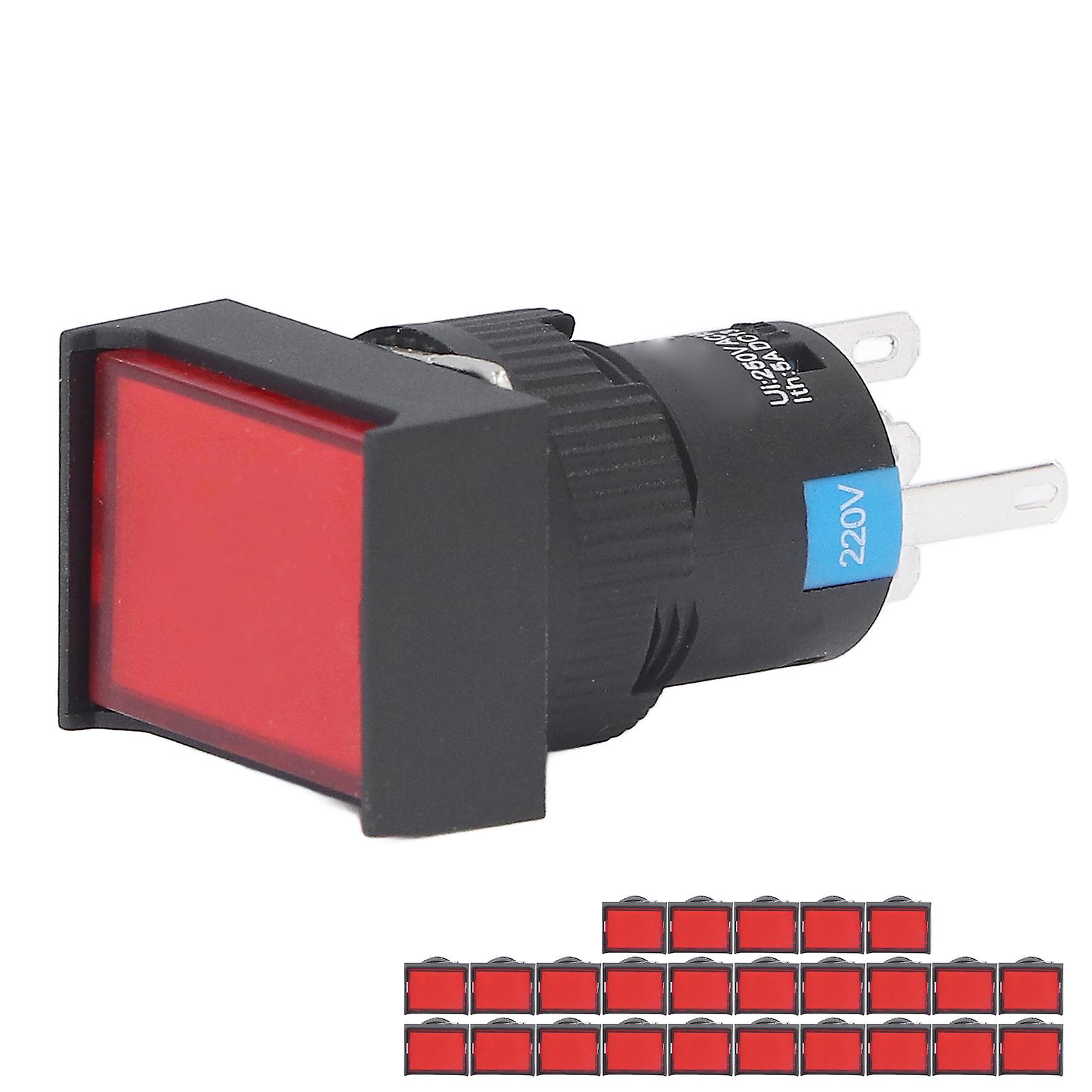 16mm Red 25Pcs Momentary Push Button Switch Self Locking Rectangle with Light BEMLA1611DSJ