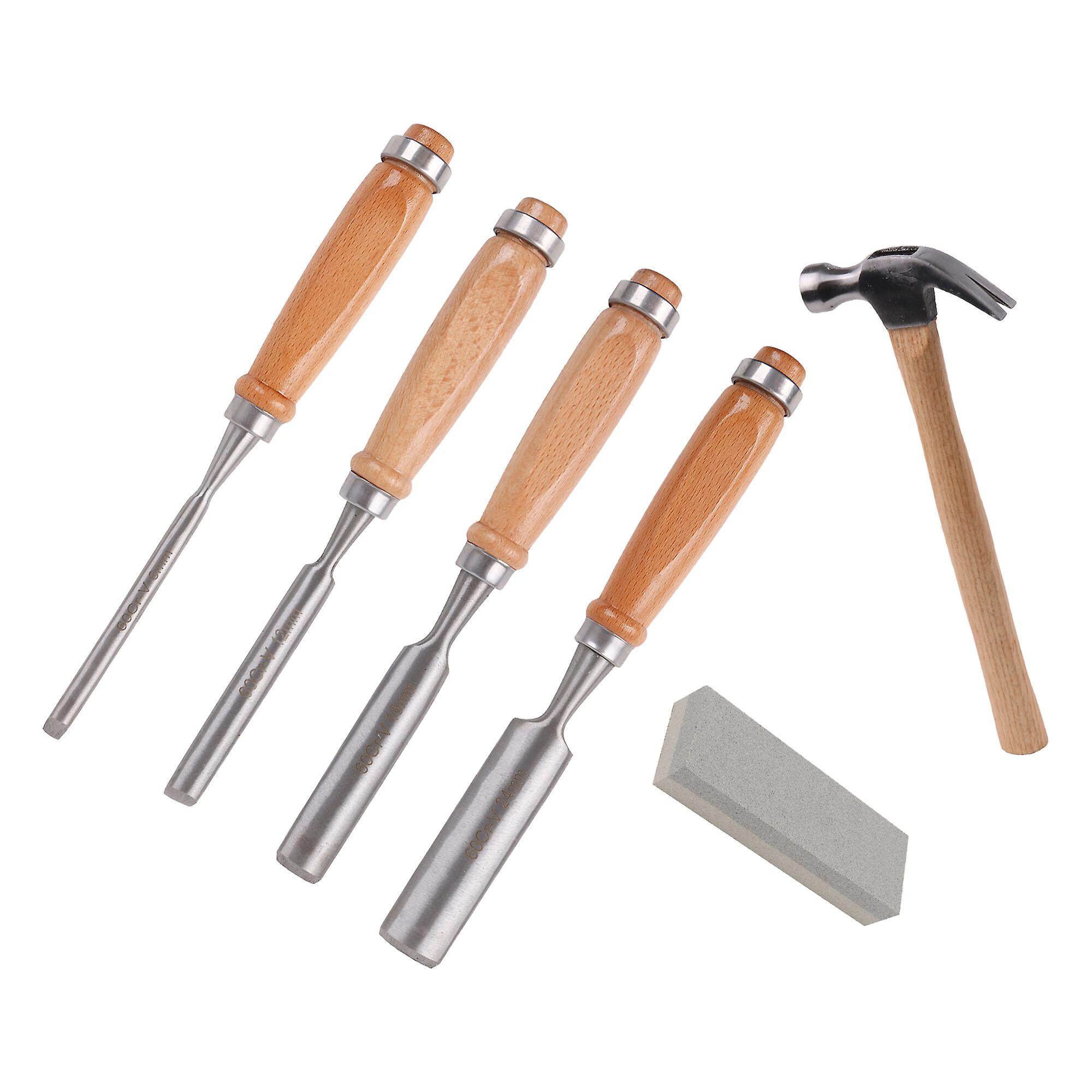 Wood Chisel 1/4Inch 1/2Inch 3/4Inch 1Inch for Carving & Sharpening Stone Hammer Kit