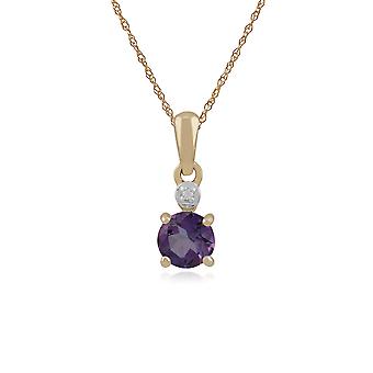 Classic Round Amethyst & Diamond Pendant Necklace in 9ct...