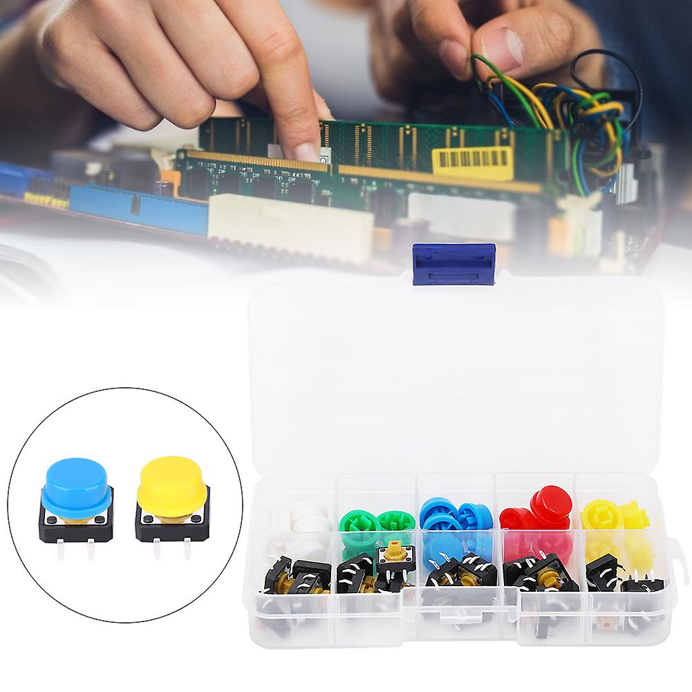 50Pcs Tactile Push Button Switch High Quality 5-Colors Round Tact Cap Set 50mA 12VDC