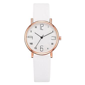 Montre à la mode PU Strap Round Dial Analog Display Quartz Women (Blanc)