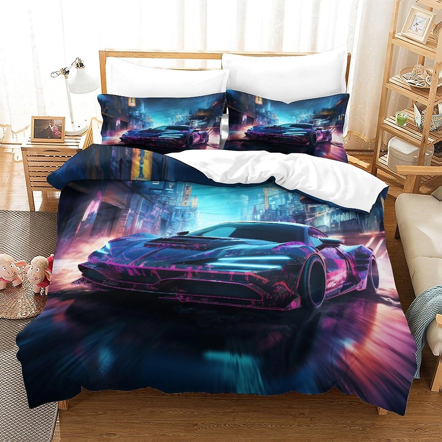 Car Racing Bedding Piece Set 3D Duvet Cover with Pillowcases