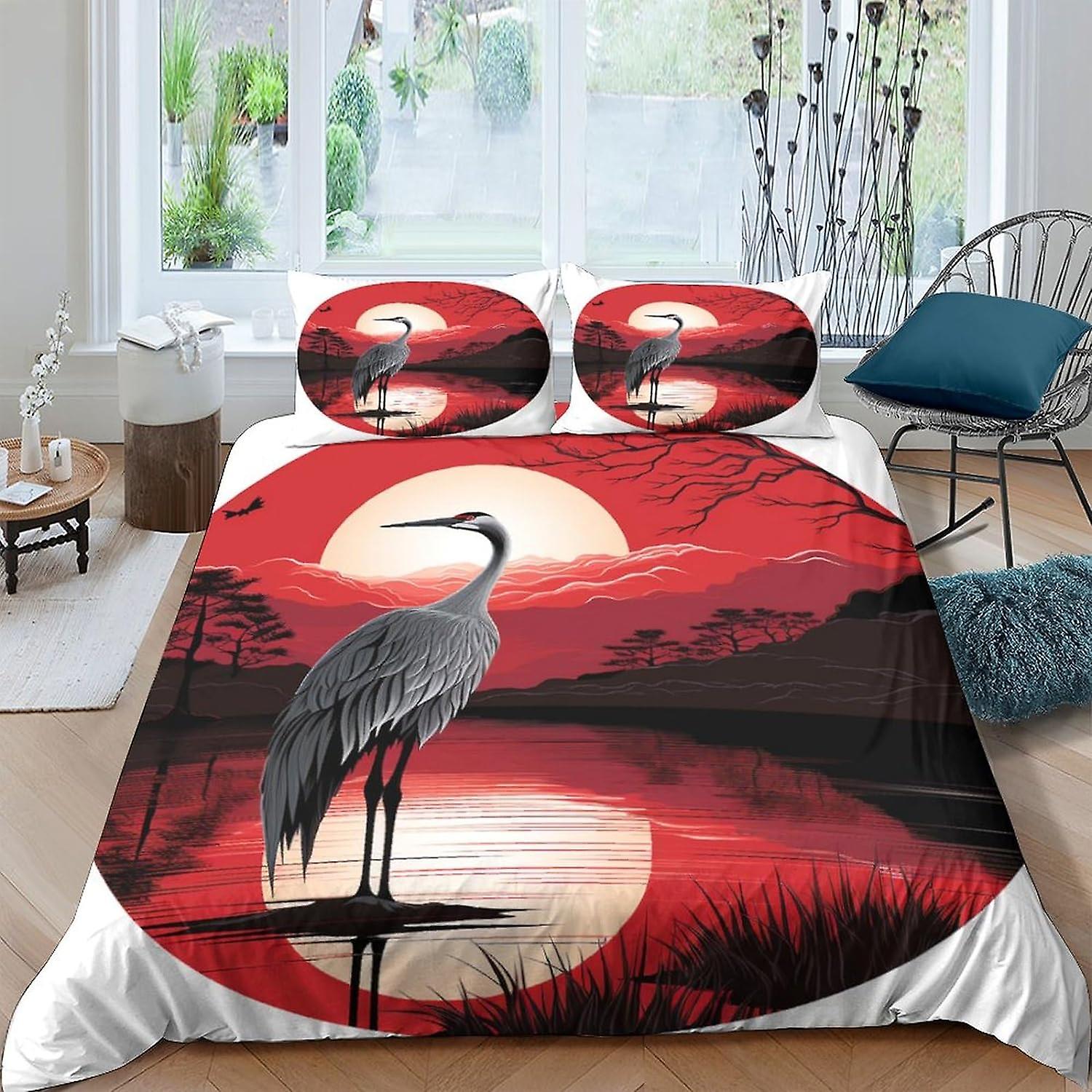 VCLUST Crane 3 Pieces Duvet Cover, 3D Bedding Sets Japanese Style Quilt Cover, Comforter Cover Soft Microfiber, With Pillow Cases, With Zipper for Adu