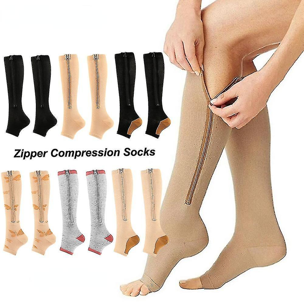 1 paio di calzini a compressione con cerniera per le donne da uomo, calzini di supporto per ginocchio a punta aperta da 15-20 mmhg per l'edema delle vene varicose