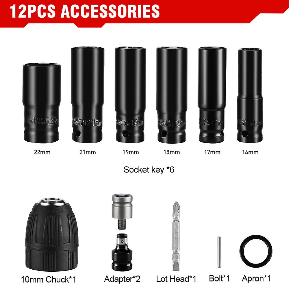 Onevan 12pcs Wrench Socket Set Tool 1/2" Drive Adapter Spanner Converter Reducer Electric Impact Hex Standard Wrench Socket
