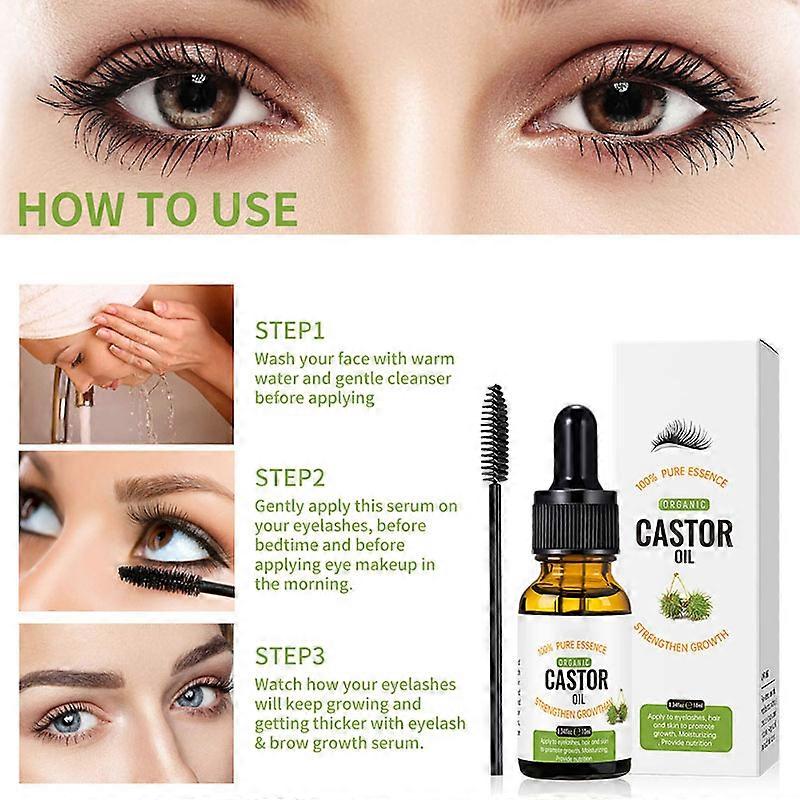 10ml Castor Oil Eyelash Growth Liquid with Lash Brush Portable Eyelash Enhancer Professional Eyelash