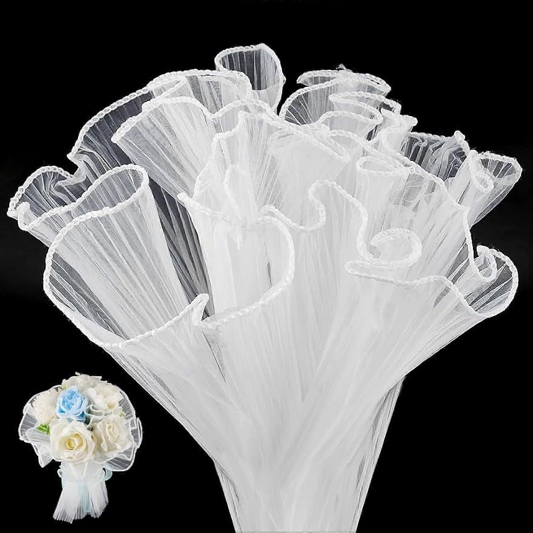 8.75Yards White Floral Wrapping Paper Bouquets Wrap Packaging Waterproof Wave Yarn Flower Wrapping Gauze Wrinkled Wavy Net Yarn