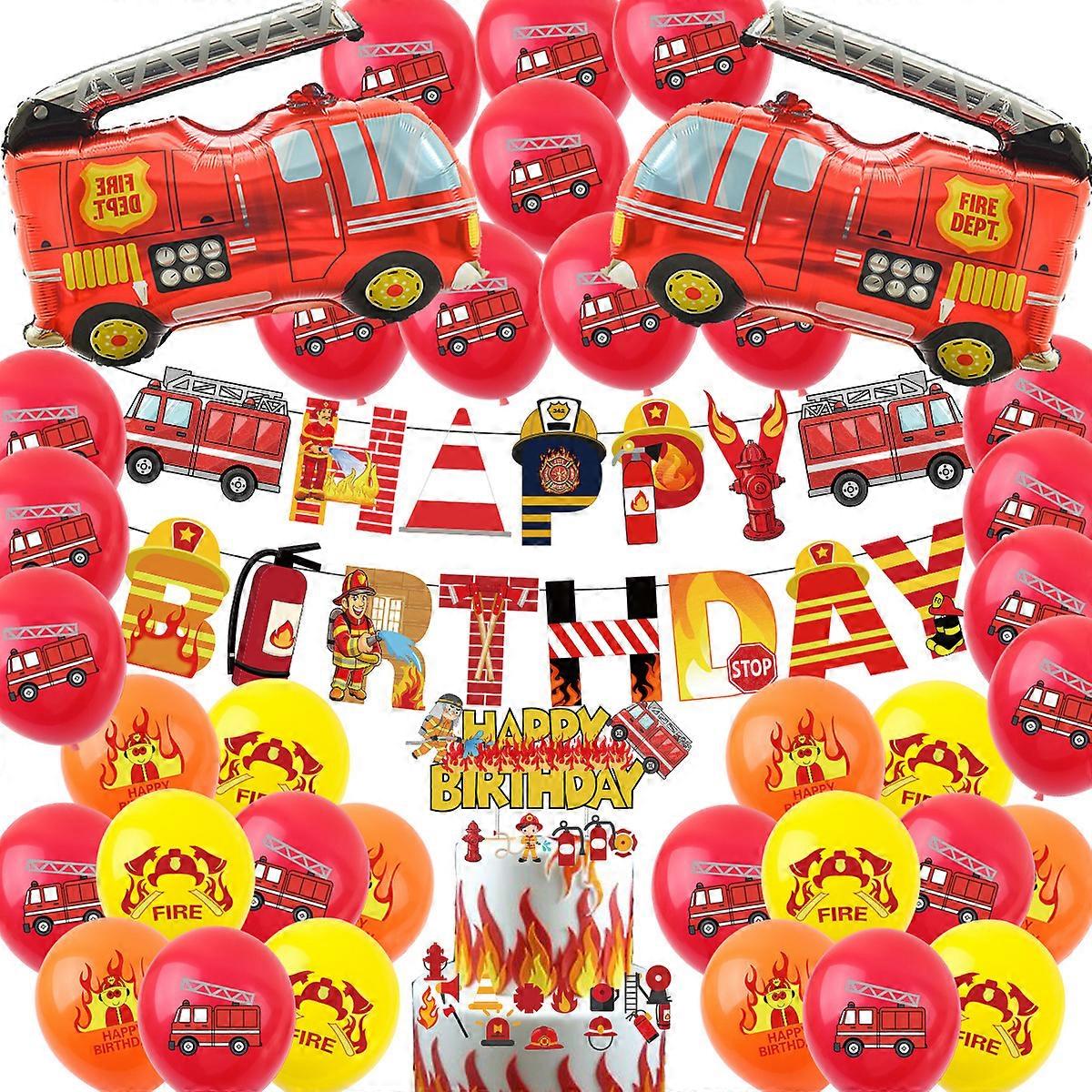 SCSYV Fireman theme Party Decorations Include Happy Birthday Cake Topper