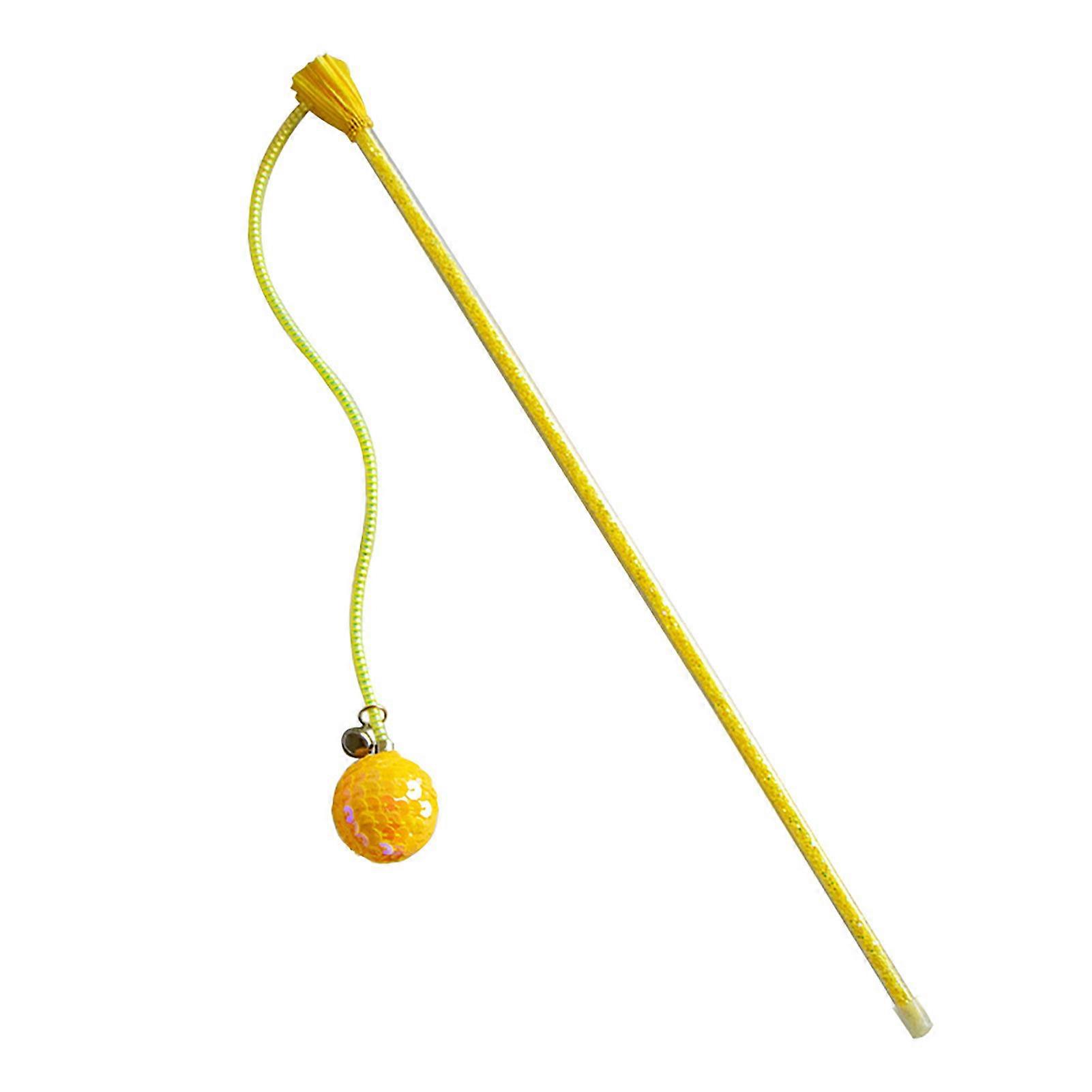 Cat Teaser Stick Interactive Toy with Long Pole Vibrant Color Sequin Design Bite-resistant Funny Pet Interactive Teaser Wand Toy