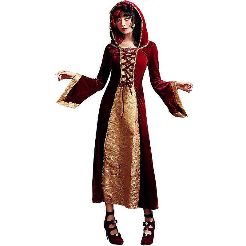 Women Burgundy Splicing Dresses Retro European Medieval Dress Gothic Court  Dress Halloween Costume Drama Stage Performancered | Fruugo NO