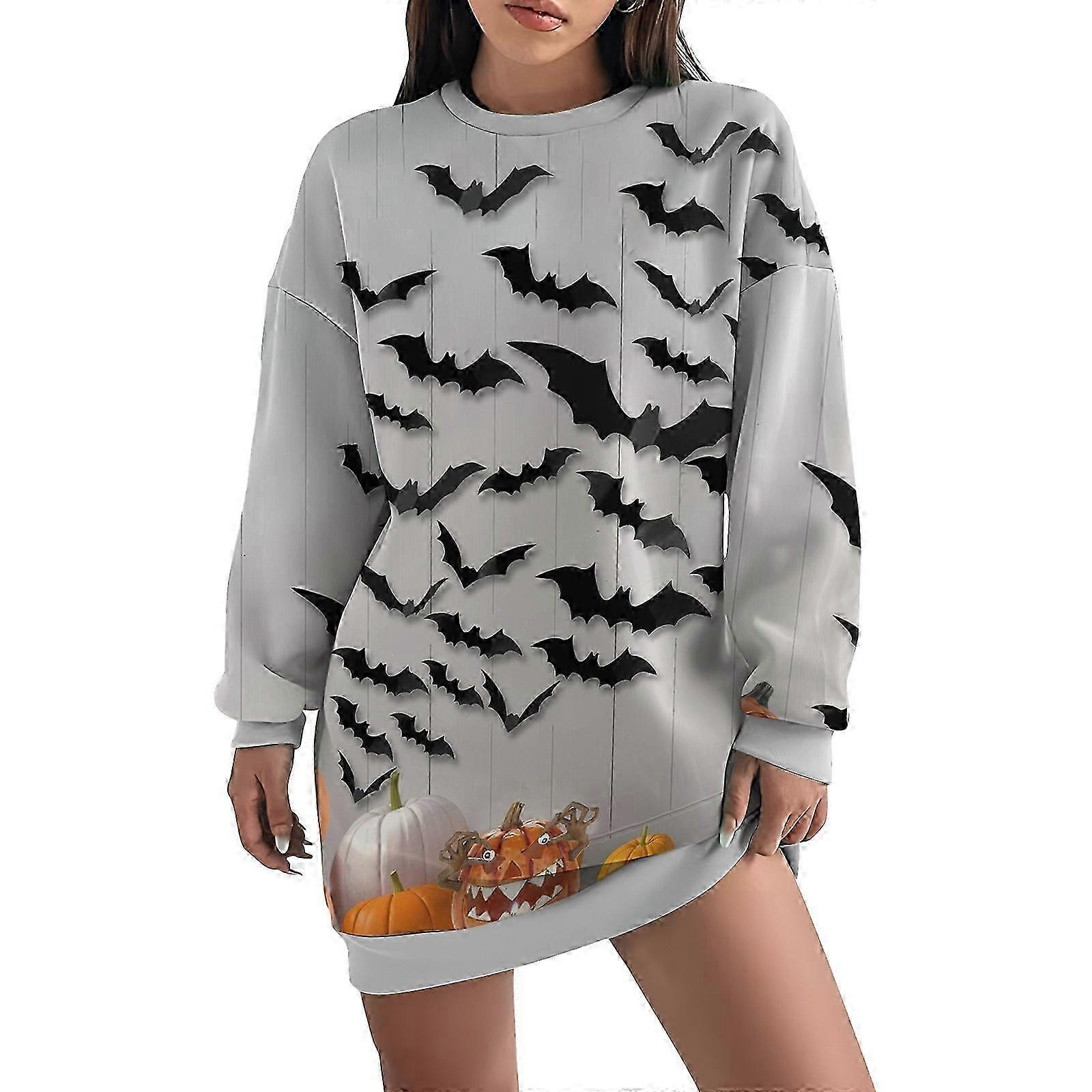 Women'S Loose Straight Dresses Round Neck Long Sleeve Pullovers Dress  Halloween Theme Printed | Fruugo QA