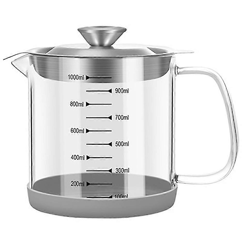 Transparent Glass Oil Filter Pot With Scale Kitchen Oil Separator Home Bacon Grease Container With
