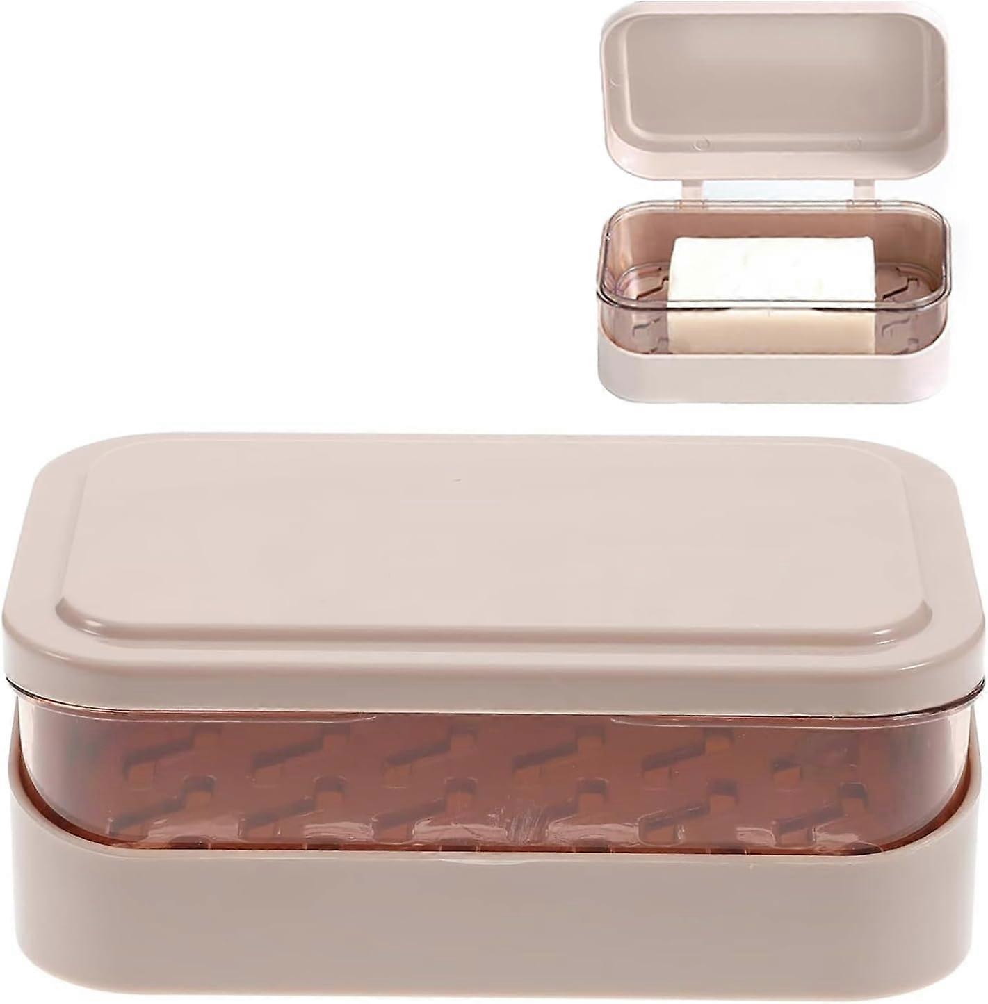 Soap Box, 1 Pc Plastic Soap Box with Lid & Removable Drainer, 2 Layers Rectangular Soap Dish Container(Pink)