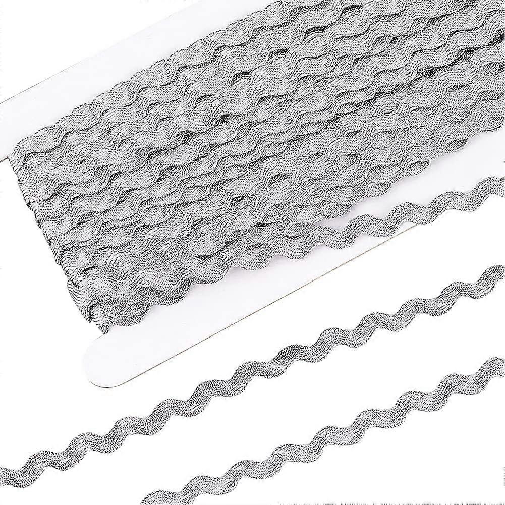 27 Yards Woven Braid Trim 1/4 inch Wide Sliver S Wave Pattern Metallic Polyester Ribbon with Fine Flash Bling Metallic Braid Trim Embellishment for We