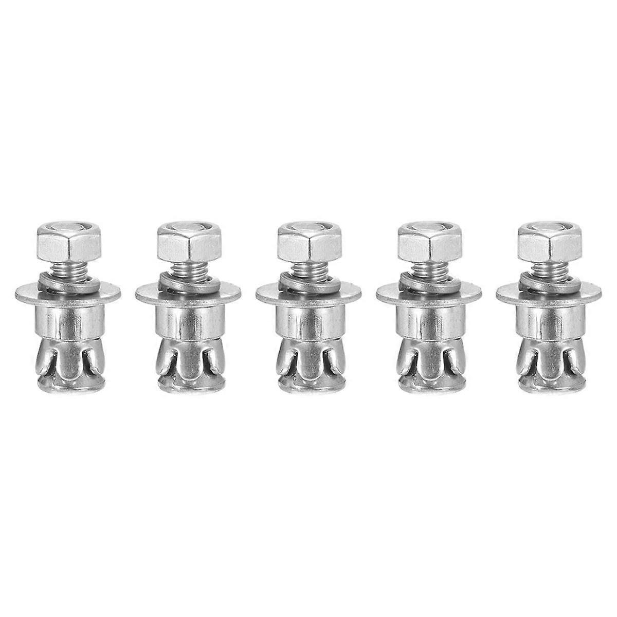 1/4inch X 5/8inch Hex Nut Sleeve Anchors - 5 Pack - Good for Concrete Dry Brick Block Walls - Carbon Steel - Silver