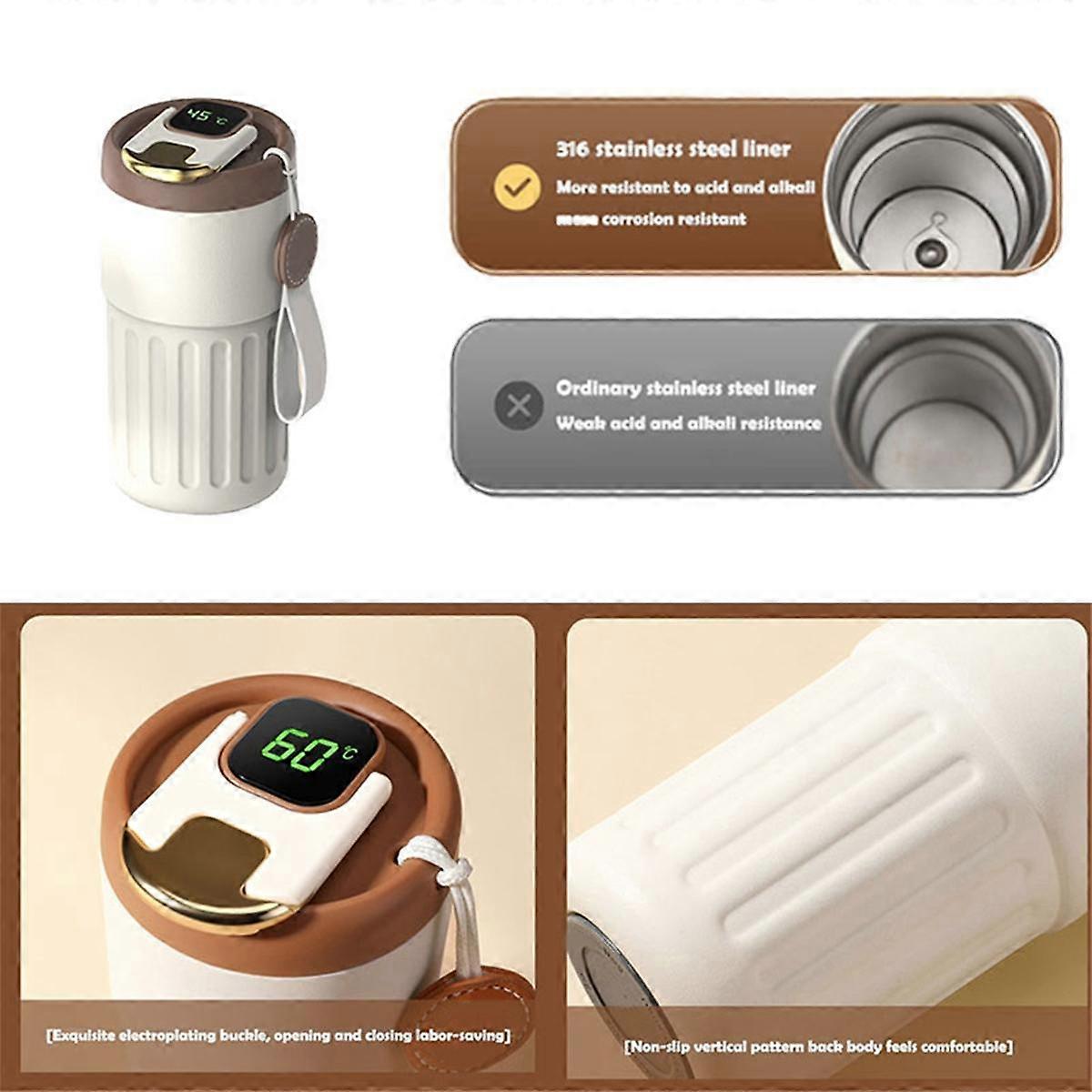 Stainless Steel Coffee Mug Smart LED Temperature Display Water Bottle Portable Leakproof Insulation Cup, Red Frosted