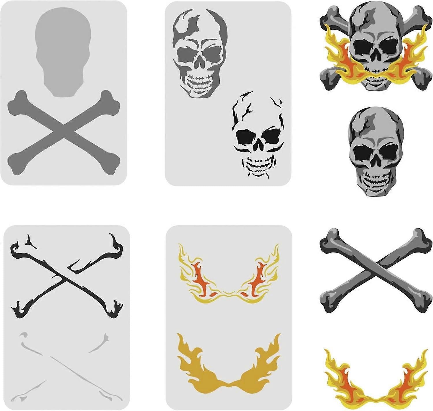 4pcs Layered Pirate Skull Airbrush Stencil Template A4 Fire Breathing Horror Human Skeleton Sheet Painting Stencils for Painting on Wood, Wall Hallowe