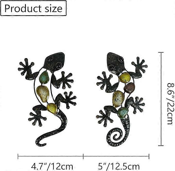Gecko Metal Wall Art Decor 2 Pack 15 Inch - Indoor & Outdoor Lizard Wall Art
