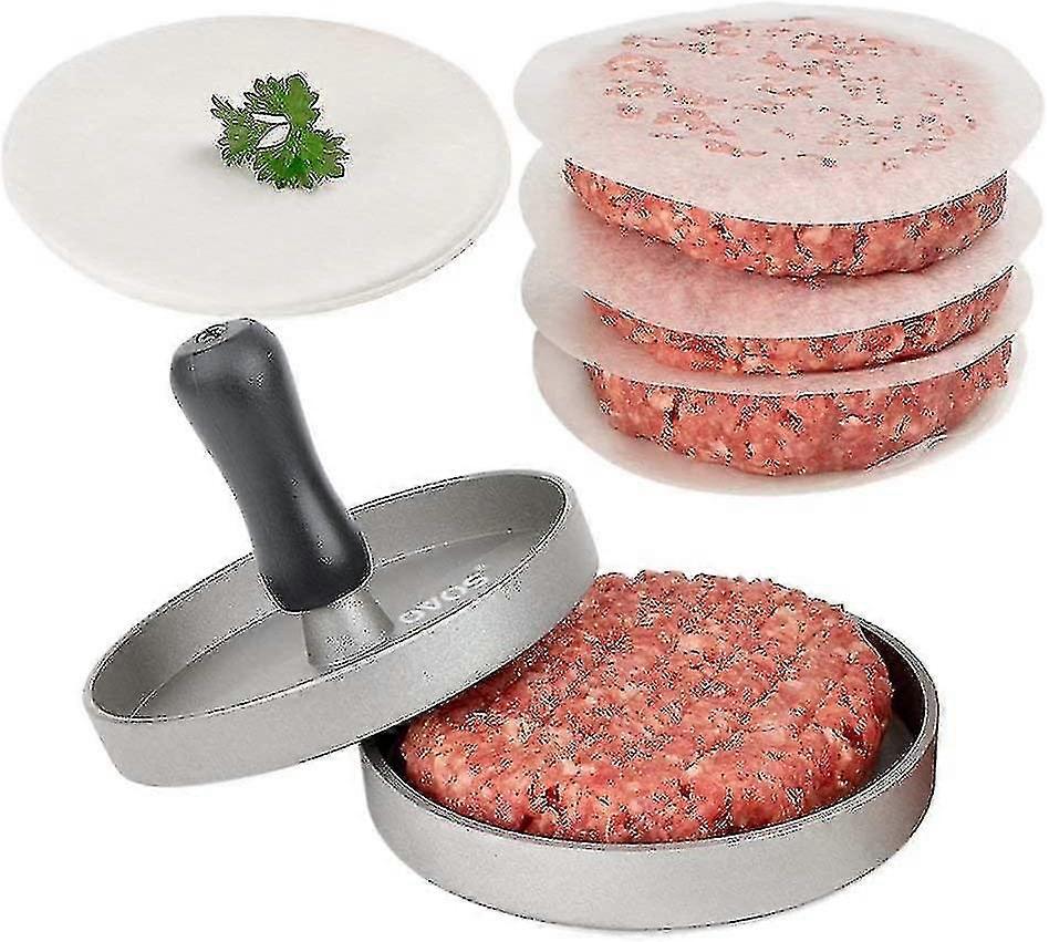Aluminum Non-stick Hamburger Press With 100 Free Patty Papers (wood Handle)-sfygv