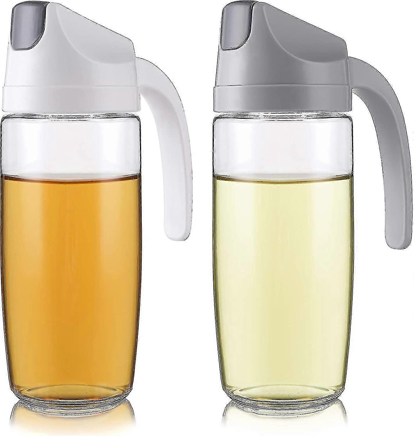2 Pcs Auto Flip Olive Oil Dispenser Bottle, 600ml Leak-proof Condiment Glass Container With Automatic Cap And Stopper, Drip Free, Non-slip Handle For-