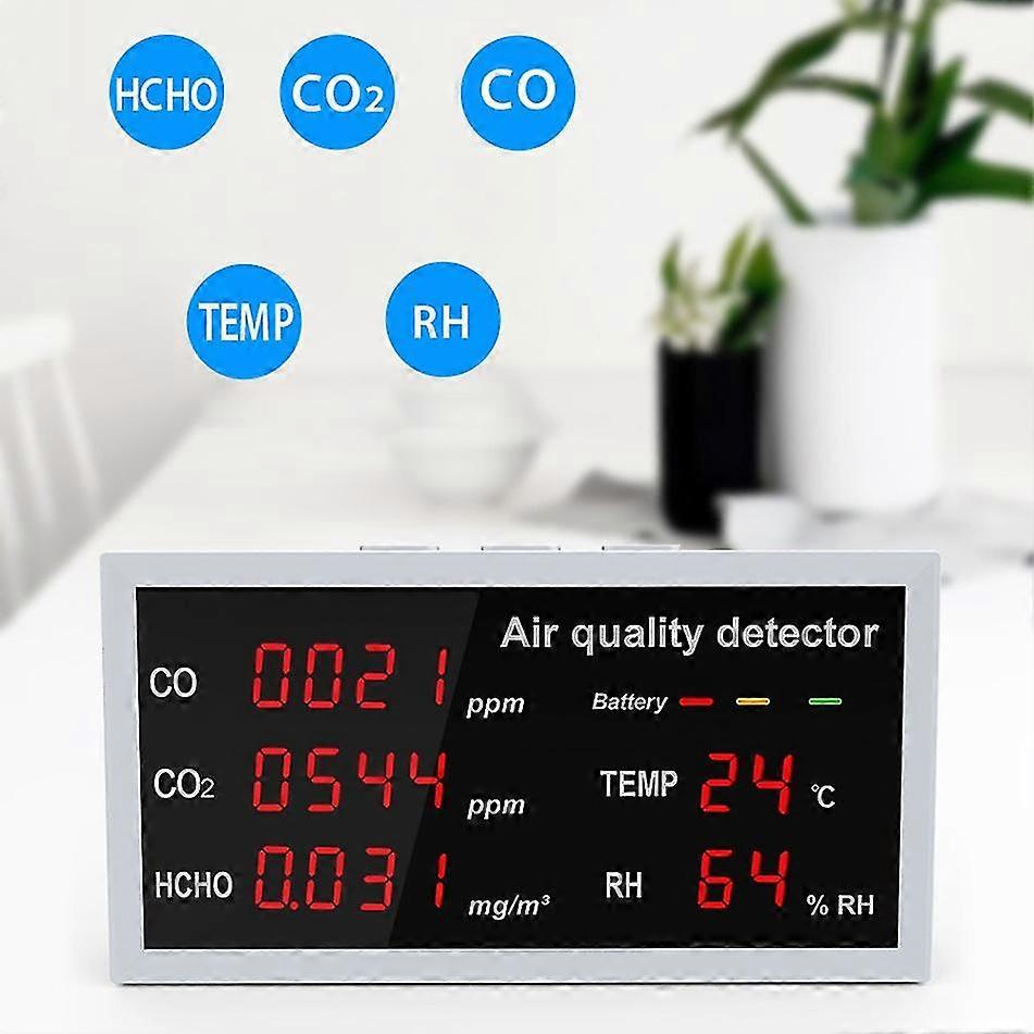 5 In 1 Led Display Co Co2 Hcho Tvoc Aqi Monitoring Air Quality Detector Home Indoor Outdoor Office El Environmental Detector