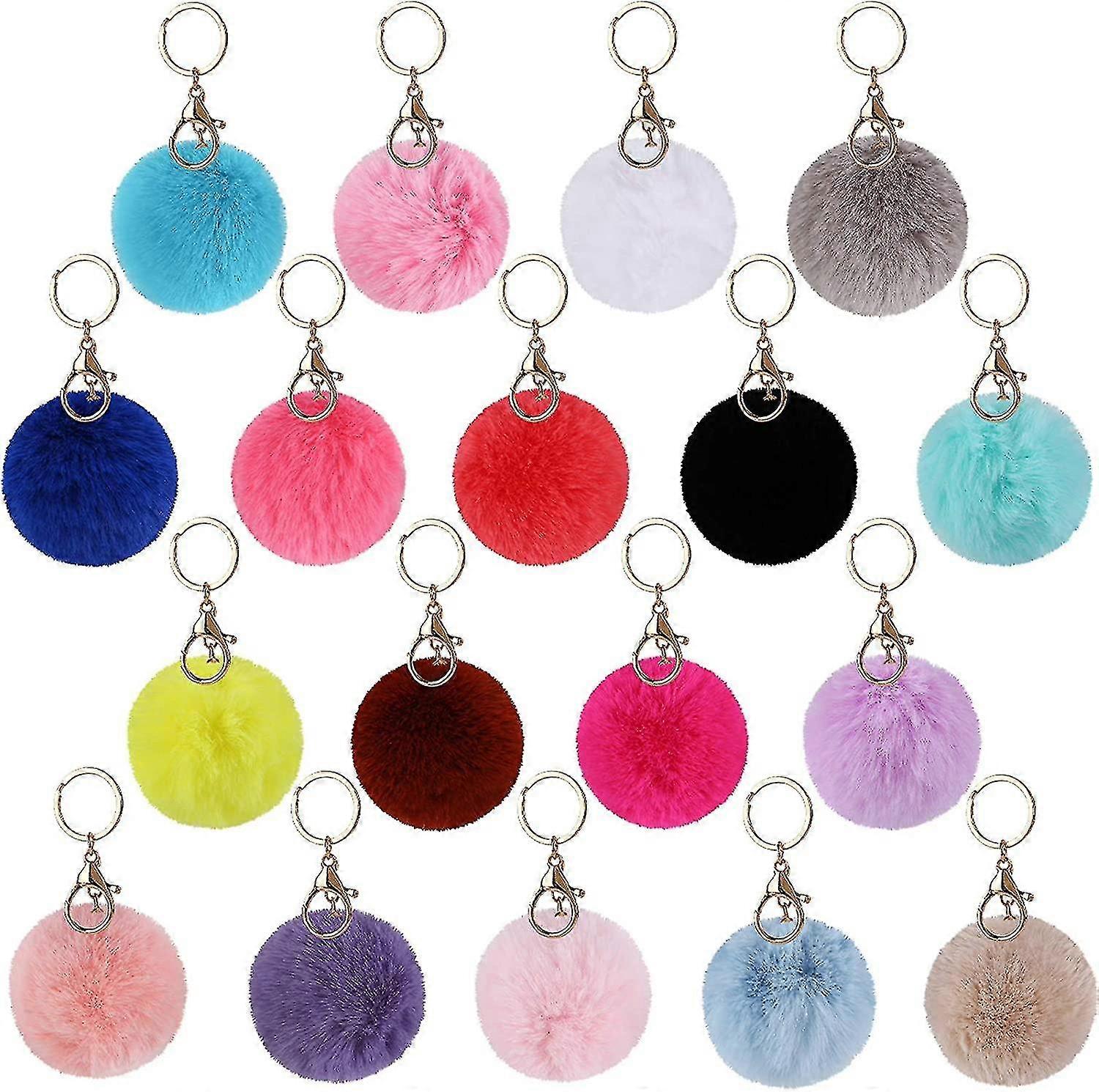 22 Pcs Pom Poms Keychains Fluffy Pompoms Keychain Faux Fur Pompoms Keychain Artificial Fur Ball Keychain F