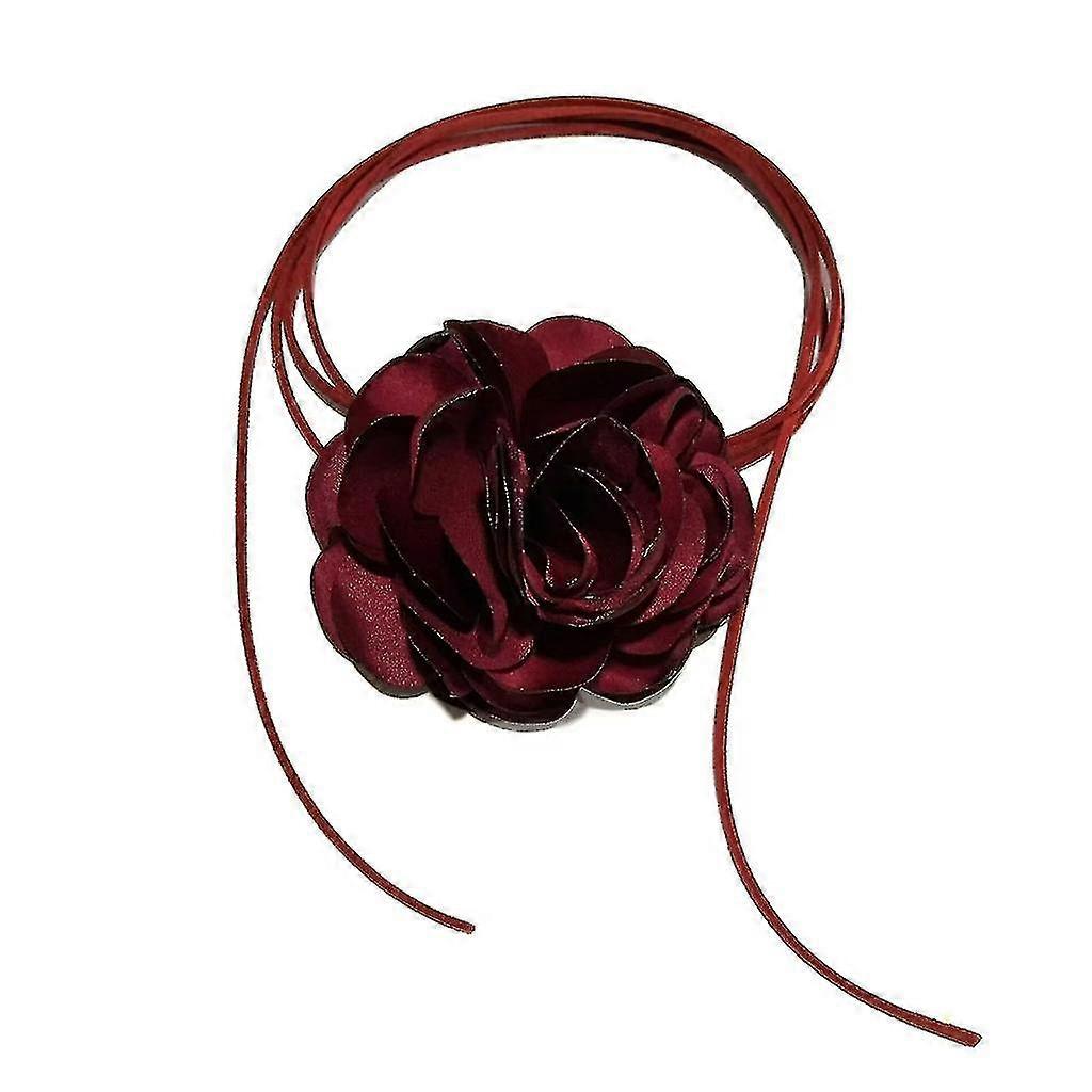 Big Rose Fleur Collarbone Chain Simple Réglable Tissu Collier Femmes Choker