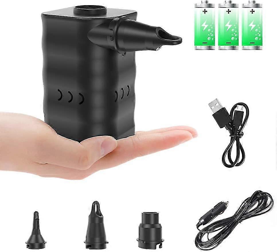 مضخة هواء كهربائية للنفخ ، بطارية مضخة فراش هواء لاسلكية 12 فولت مدعومة بمحول سيارة - أسود