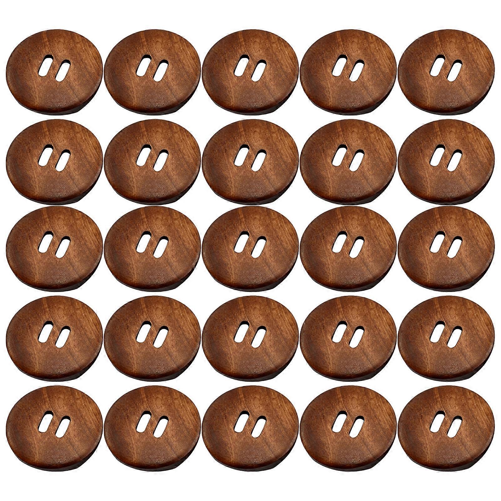 25Pcs Sewing Buttons Smooth Convenient Installation Coffee Color Dark Coffee 2 Holes Round Wood Sewing Buttons for Apparel