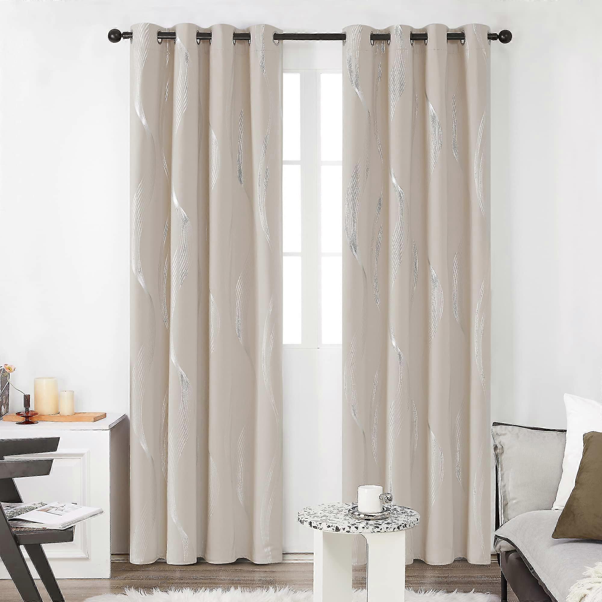 Set Of 2 Linen Effect Curtains With Eyelets, 140 X 245 Cm, Curtain For Bedroom Baby Living