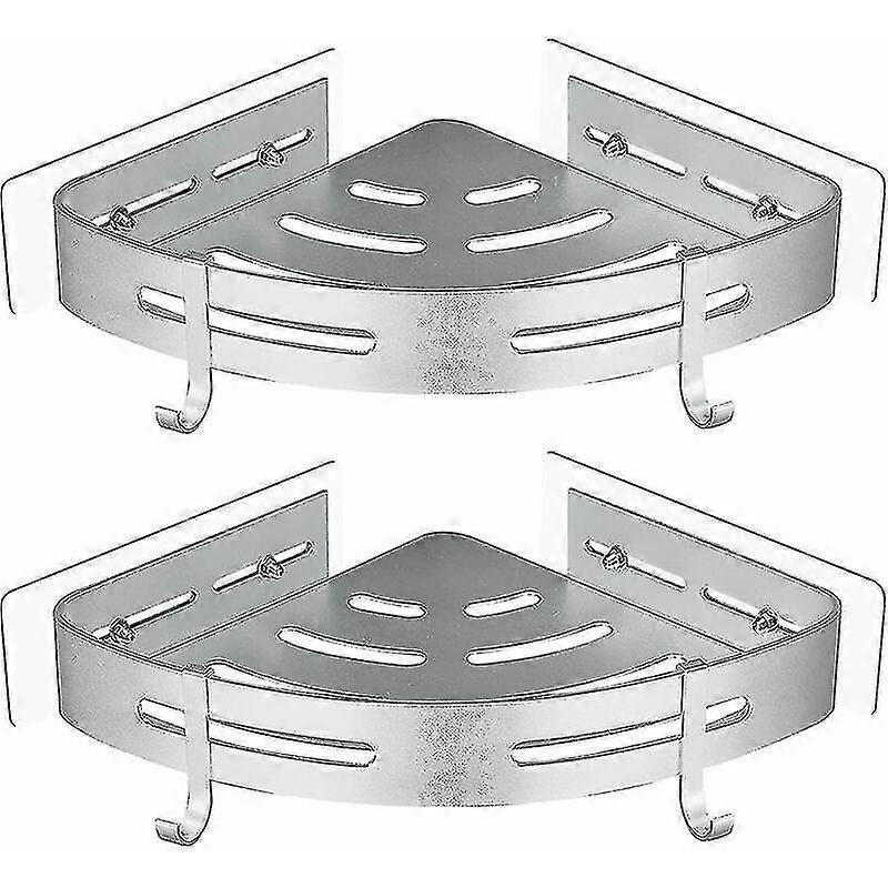 لا حفر الألومنيوم زاوية دش العلبة مع 2 خطافات المرحاض 2 ذاتية لاصقة الصدأ قوس فضي