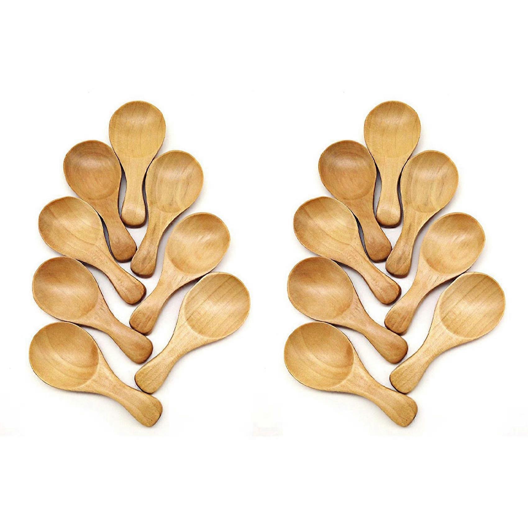 16Pcs Small Wooden Salt Spoon Solid Wood Condiments Spoon