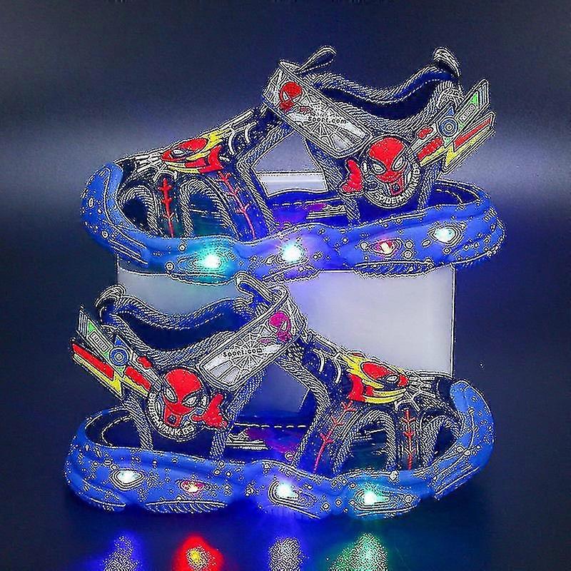 Erkek Led Sandalet Örümcek Adam Açık Ayakkabı Plaj Ayakkabıları Çocuklar Light-up Kaymaz Ayakkabı Yaz İçin